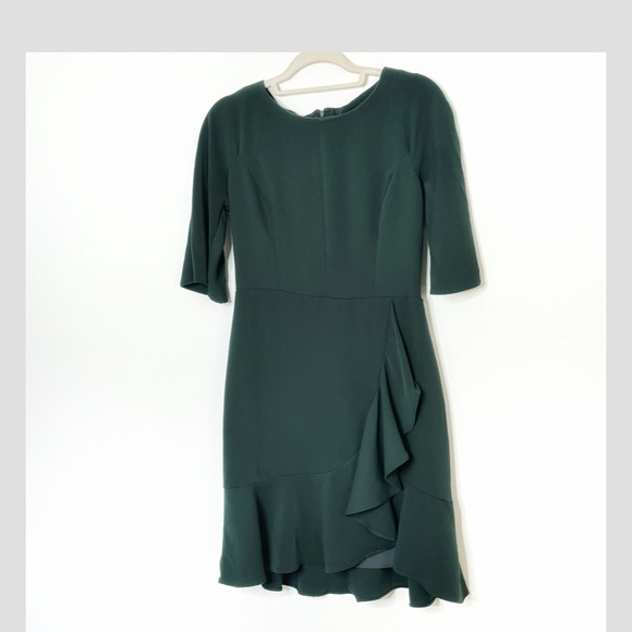 Amanda Uprichard Dress Ruffle Faux Wrap Hunter Green Mini Length Occasion Dress - Picture 3 of 15